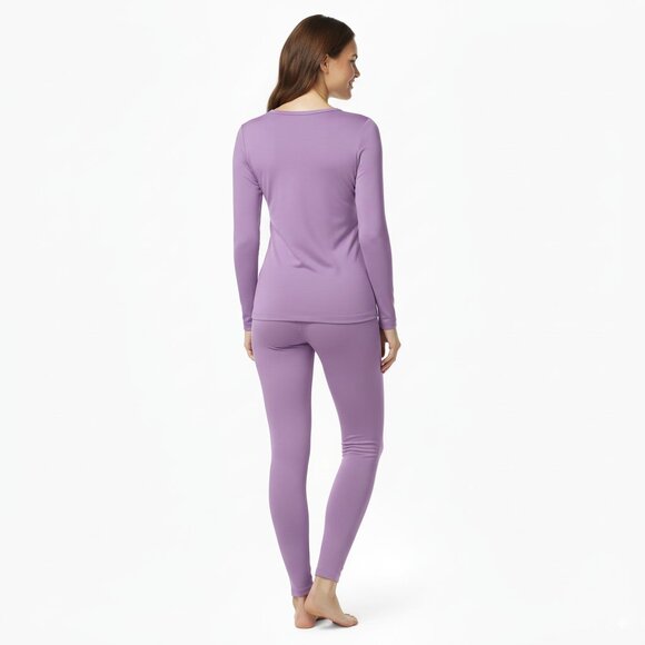 Women's Microfiber Fleece Lined Thermals 2-pc Set, Purple - Picture 2 of 3